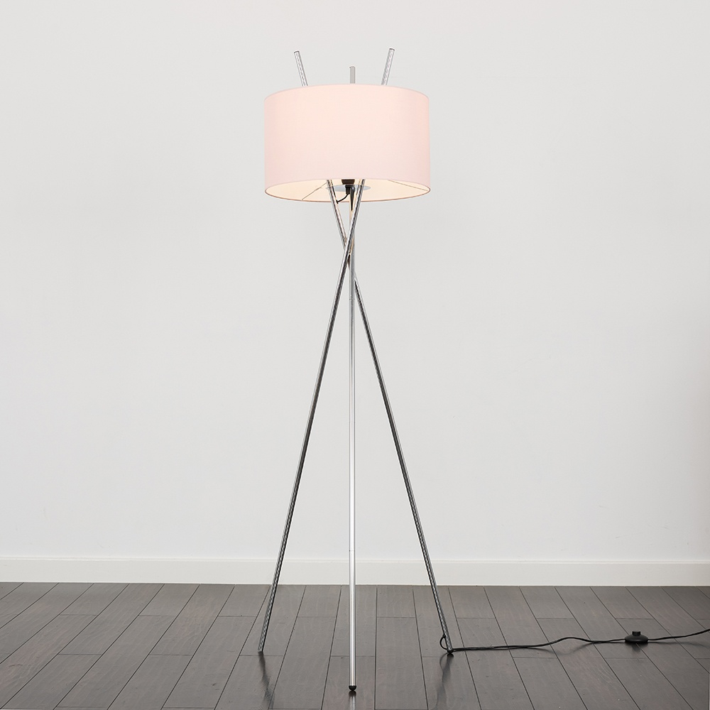 Crawford Chrome Tripod Floor Lamp with XL Dusty Pink Reni Shade