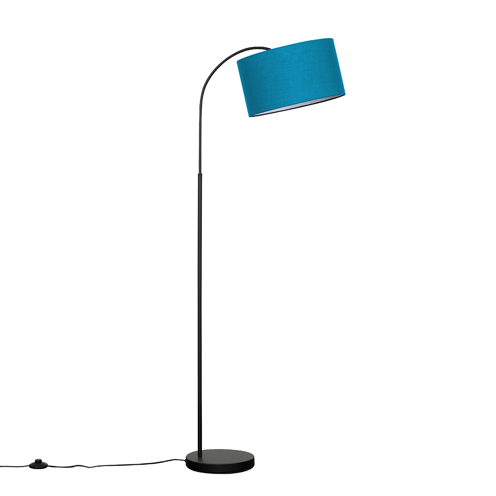 Curva Floor Lamp in Black with Large French Blue Reni Shade