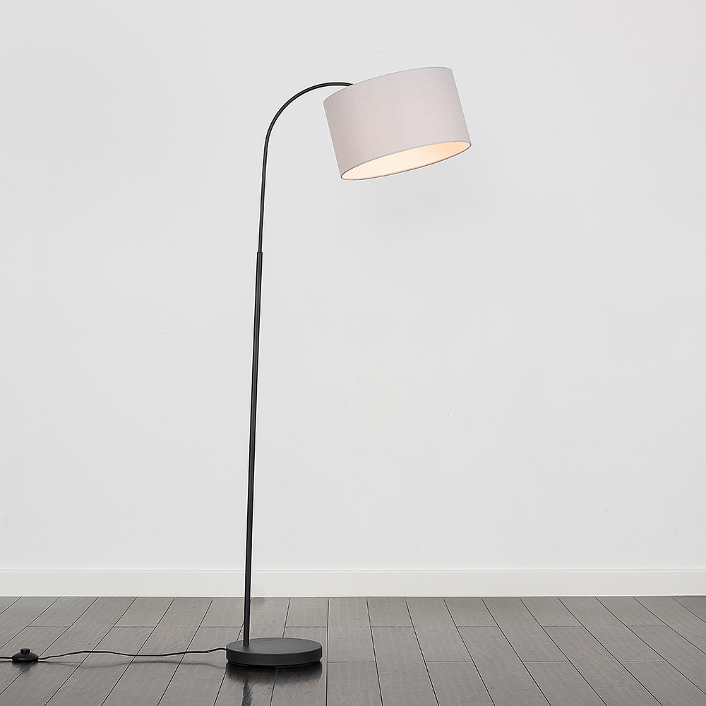 Curva Dark Grey Floor Lamp with Large Cool Grey Reni Shade