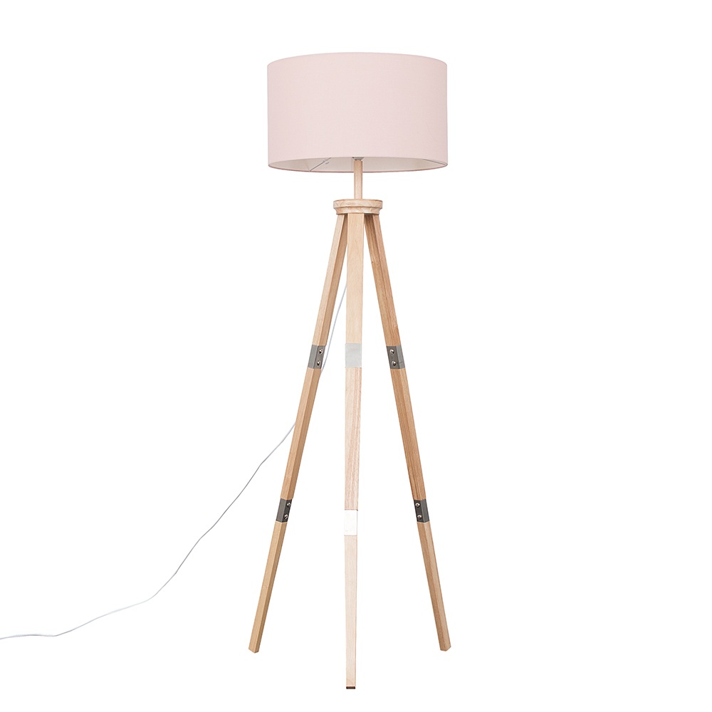 Willow Light Wood Tripod Floor Lamp with XL Pink Reni Shade