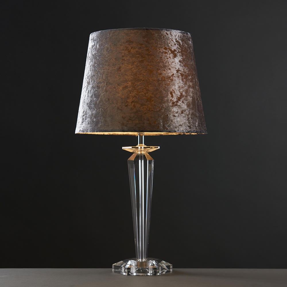 Davenport K9 Crystal Table Lamp with Large Silver Grey Velvet Aspen S