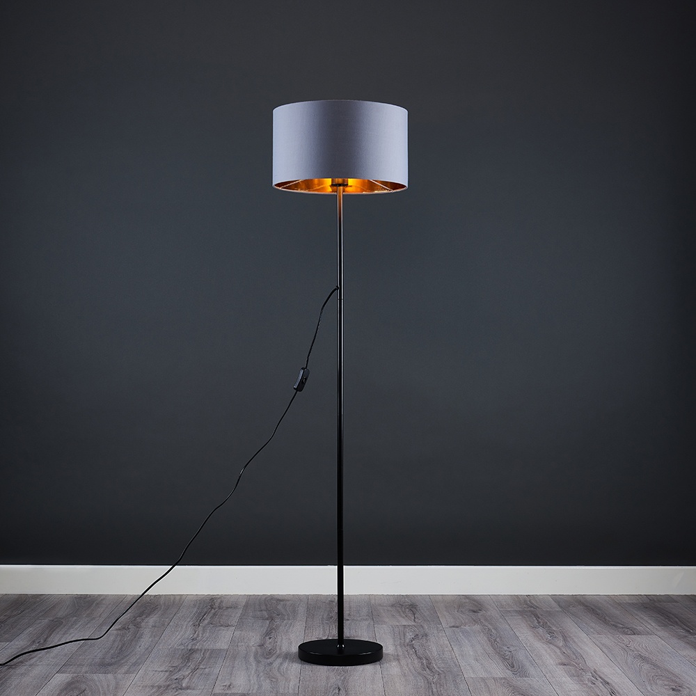 Charlie Black Floor Lamp with Large Warm Grey and Gold Inner Reni Sha