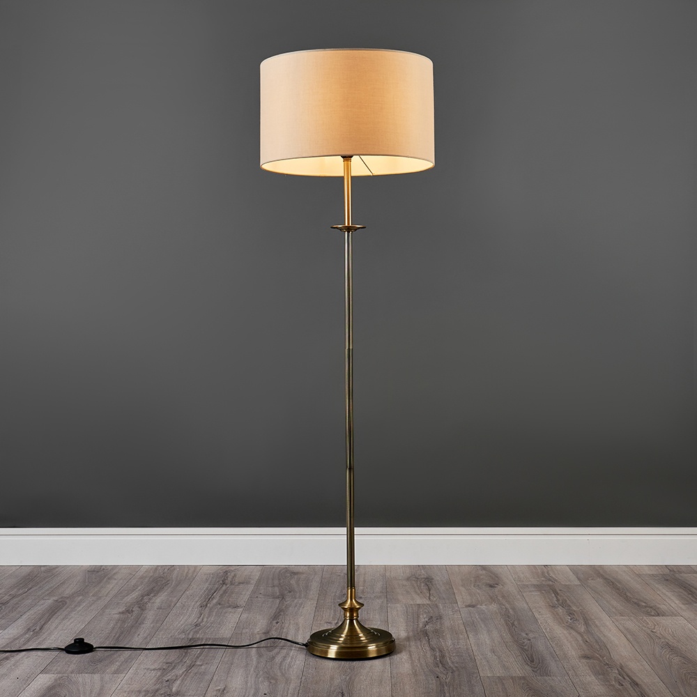 Belmont Antique Brass Floor Lamp with XL Mink Reni Shade