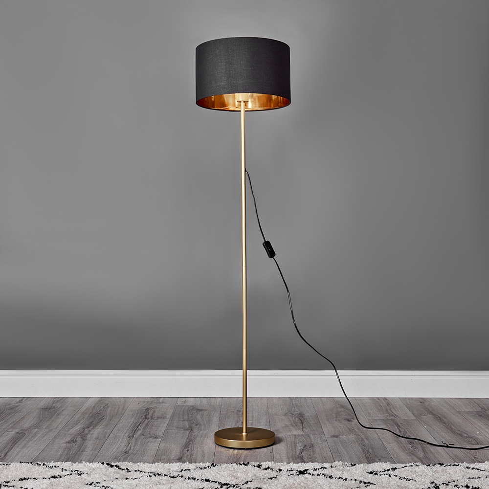 Charlie Gold Floor Lamp with Black and Gold Reni Shade