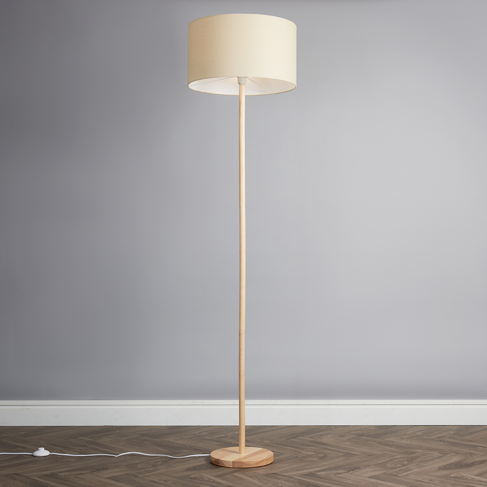 Heather Light Wood Floor Lamp with XL Mink Reni Shade