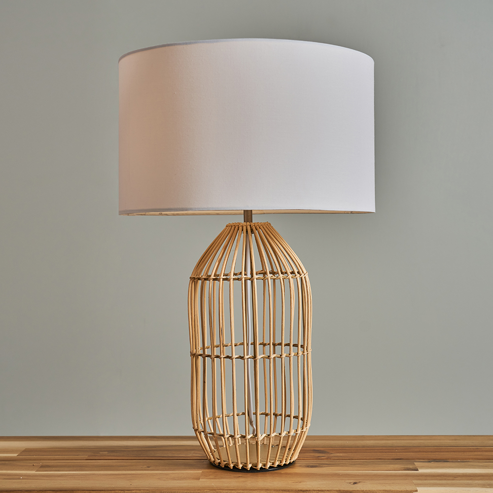 Hollins Large Natural Rattan Table Lamp with White Reni Shade