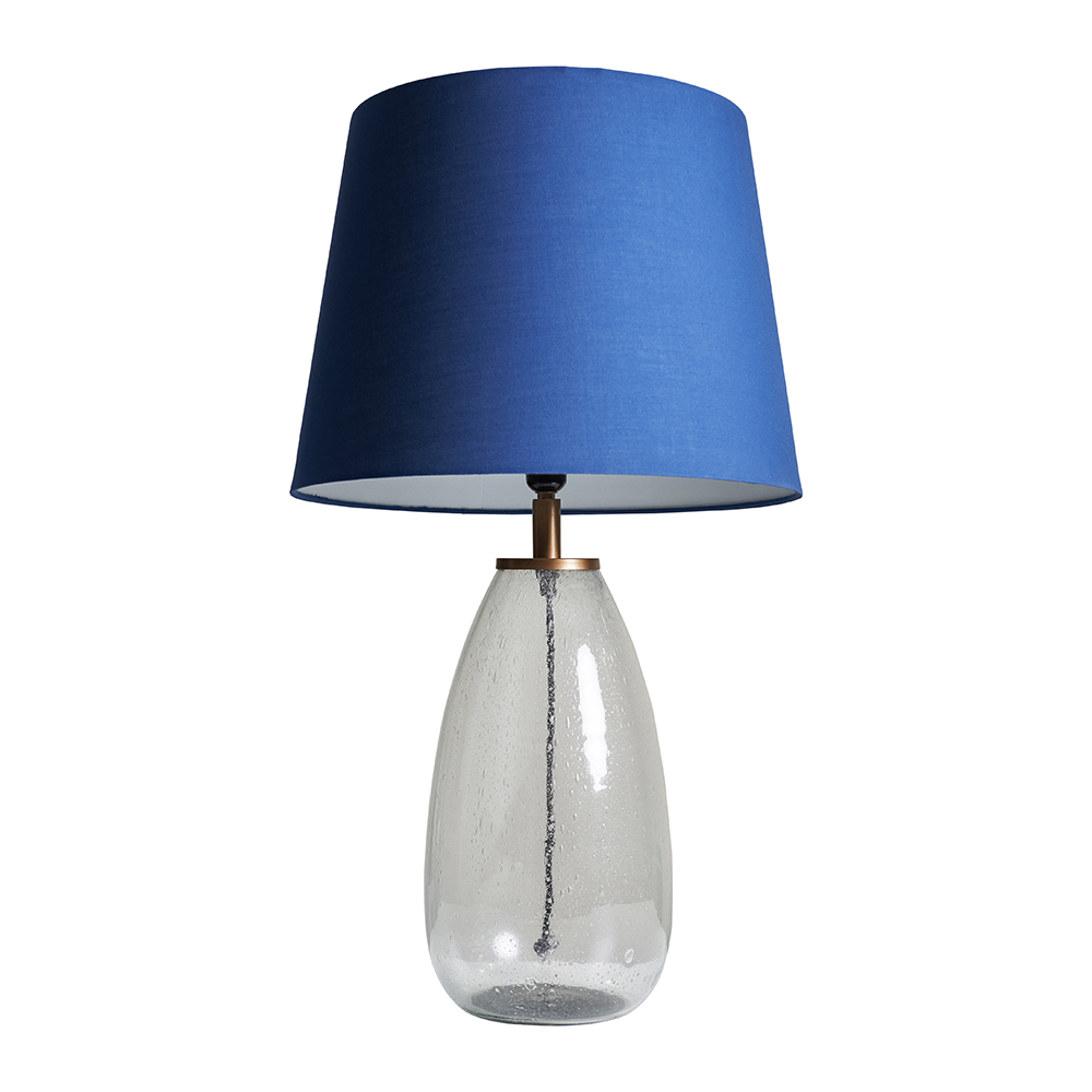 Sorrenti Wood and Glass Table Lamp with XL Navy Blue Aspen Shade