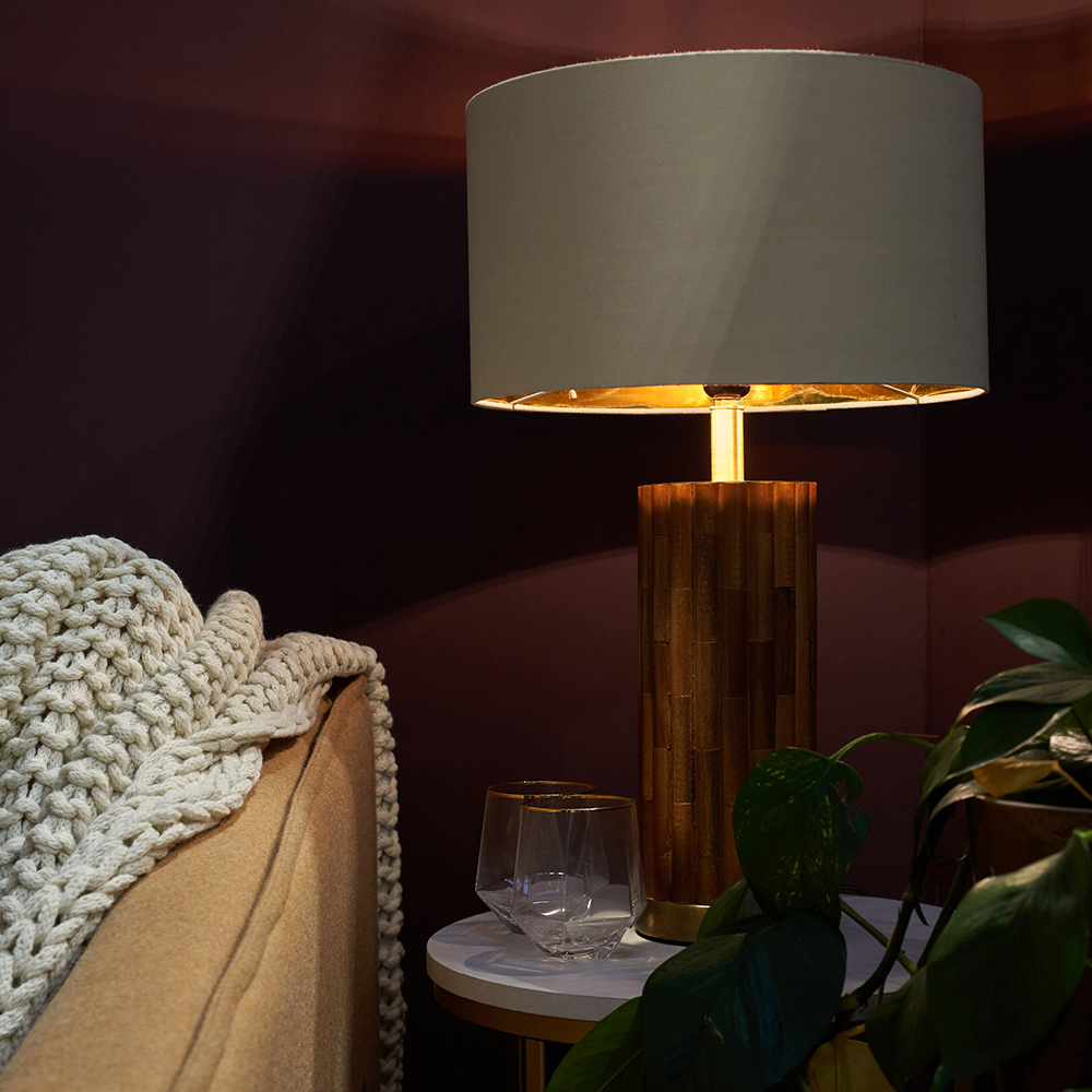 Lina Bamboo Table Lamp with Beige and Gold Reni Shade