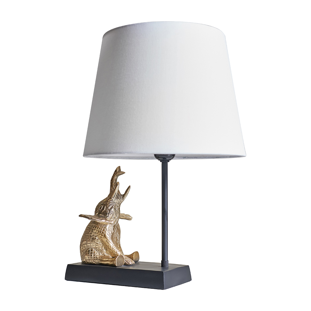Indali Baby Elephant Brass and Black Table Lamp with White Aspen Shad