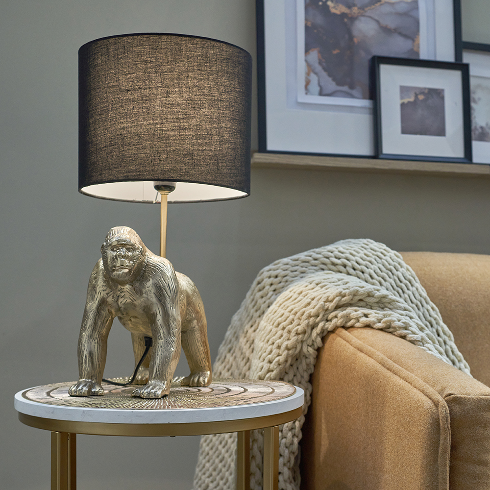 Gert Brass Gorilla Table Lamp with Black Reni Shade