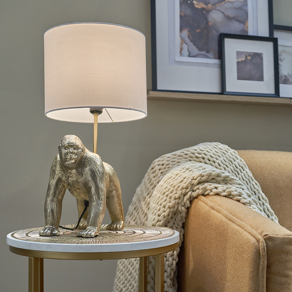 Gert Brass Gorilla Table Lamp with White Reni Shade
