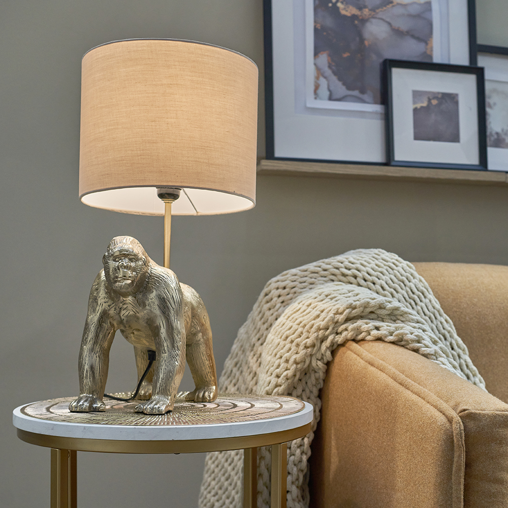 Gert Brass Gorilla Table Lamp with Mink Reni Shade