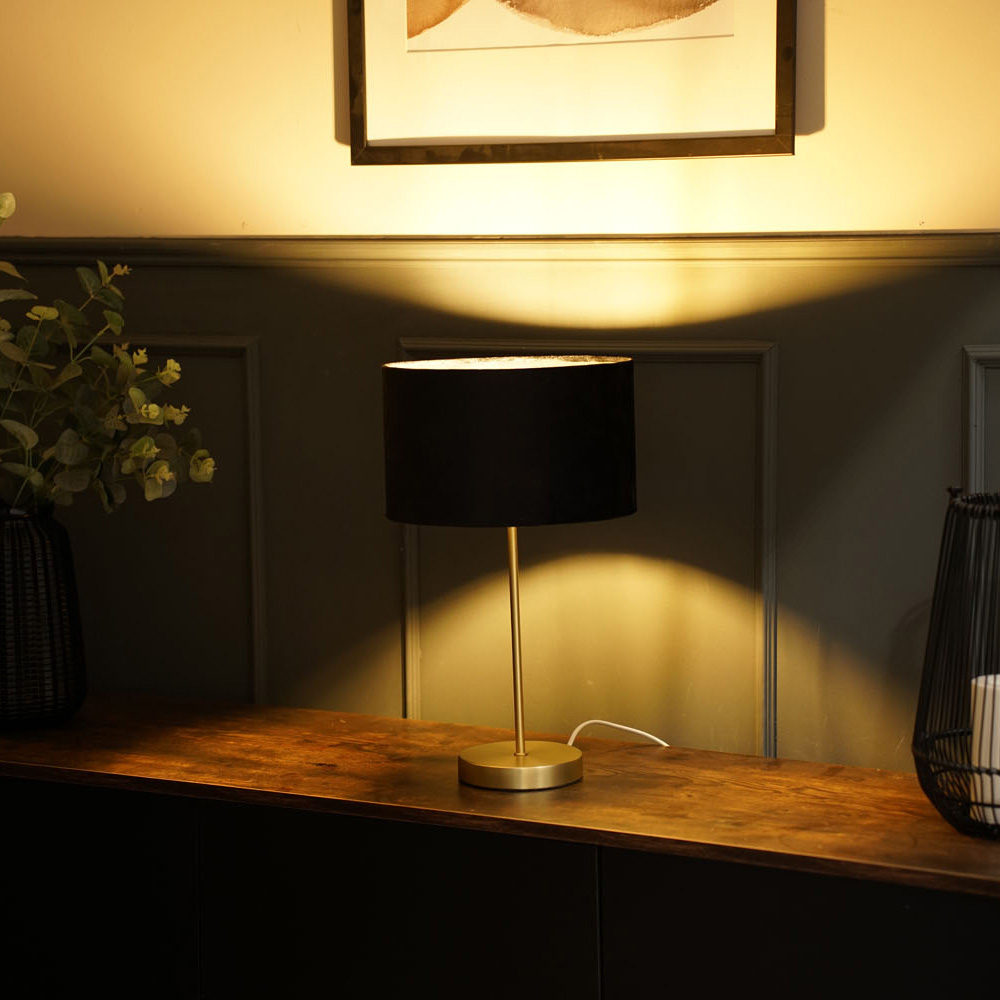 Charlie Gold Table Lamp with Small Velvet Reni Shade in Black