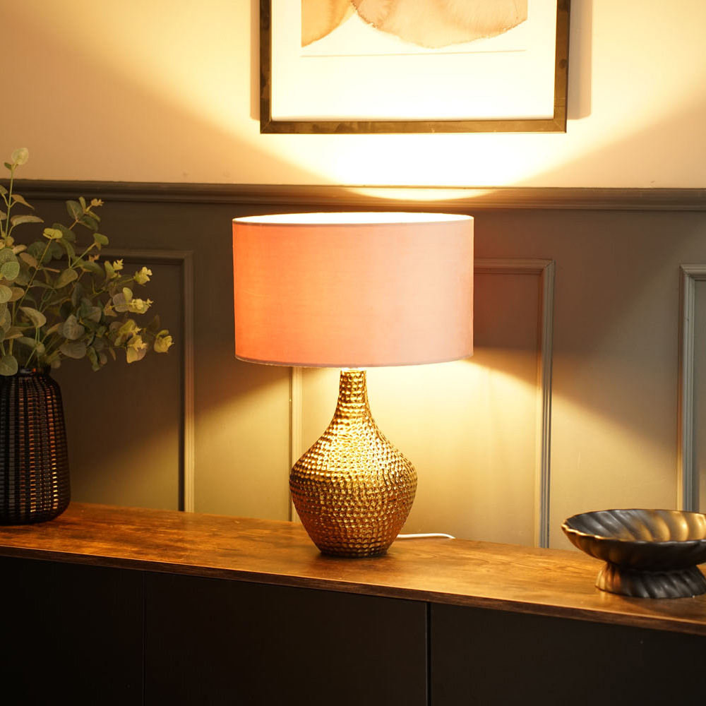 Bailey Gold Table Lamp with Medium Velvet Reni Shade in Blush