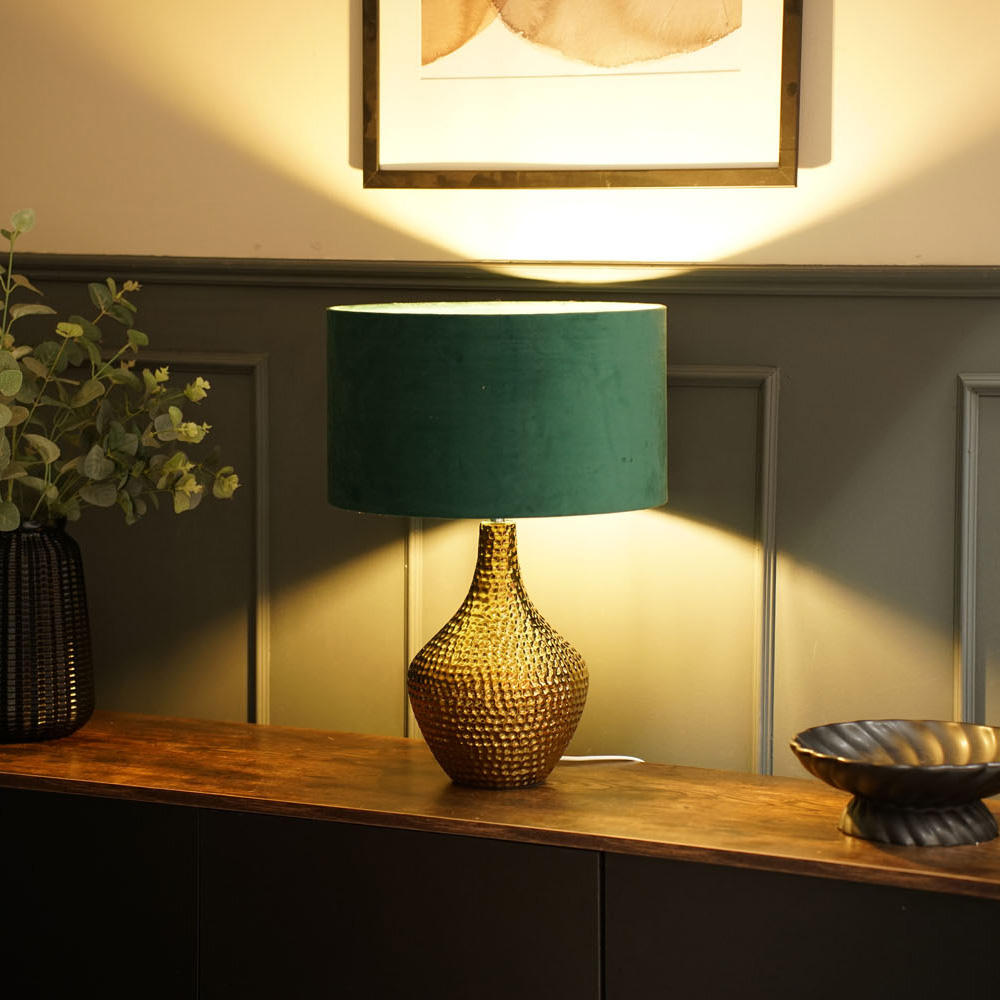 Bailey Gold Table Lamp with Medium Velvet Reni Shade in Forest Green