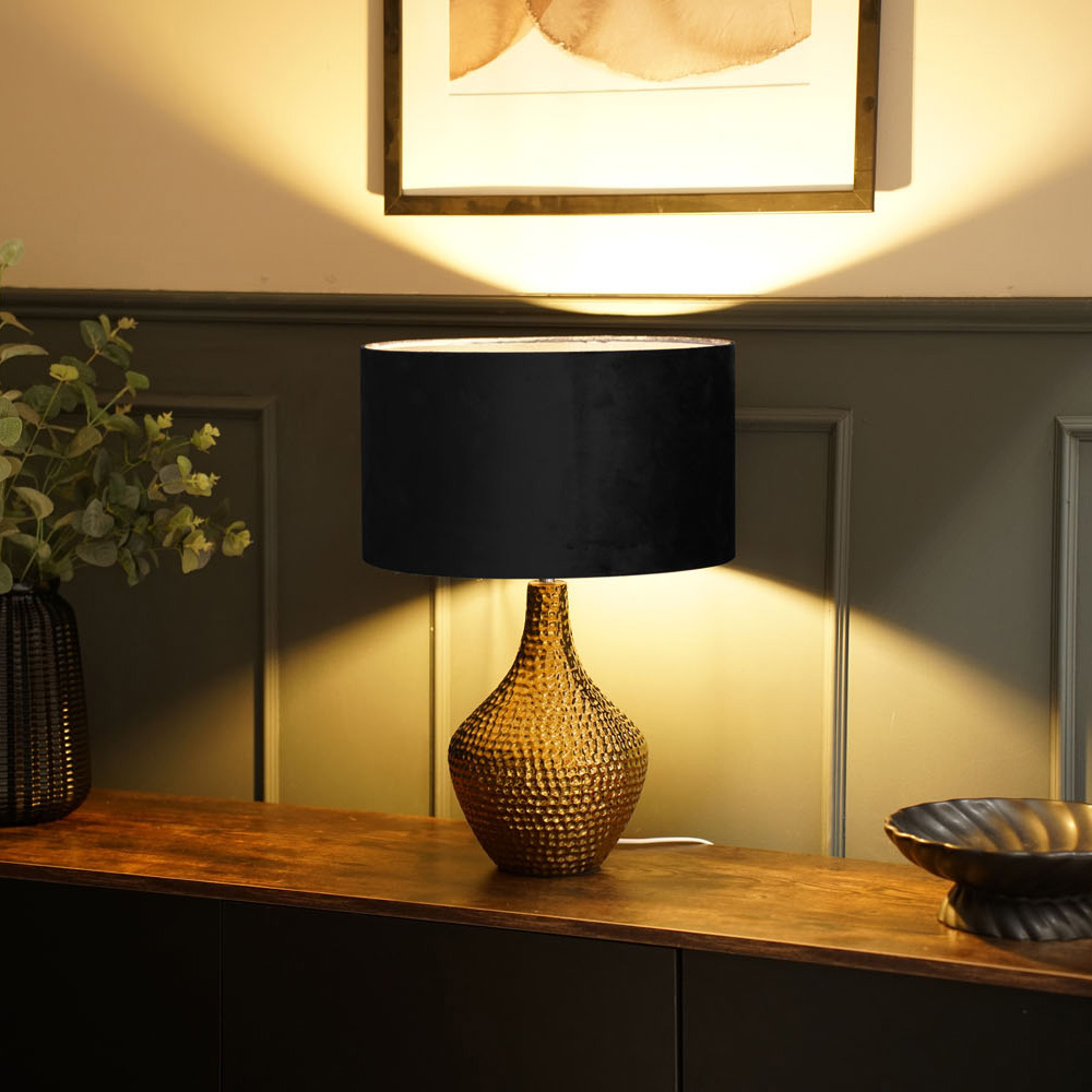 Bailey Gold Table Lamp with Medium Velvet Reni Shade in Black