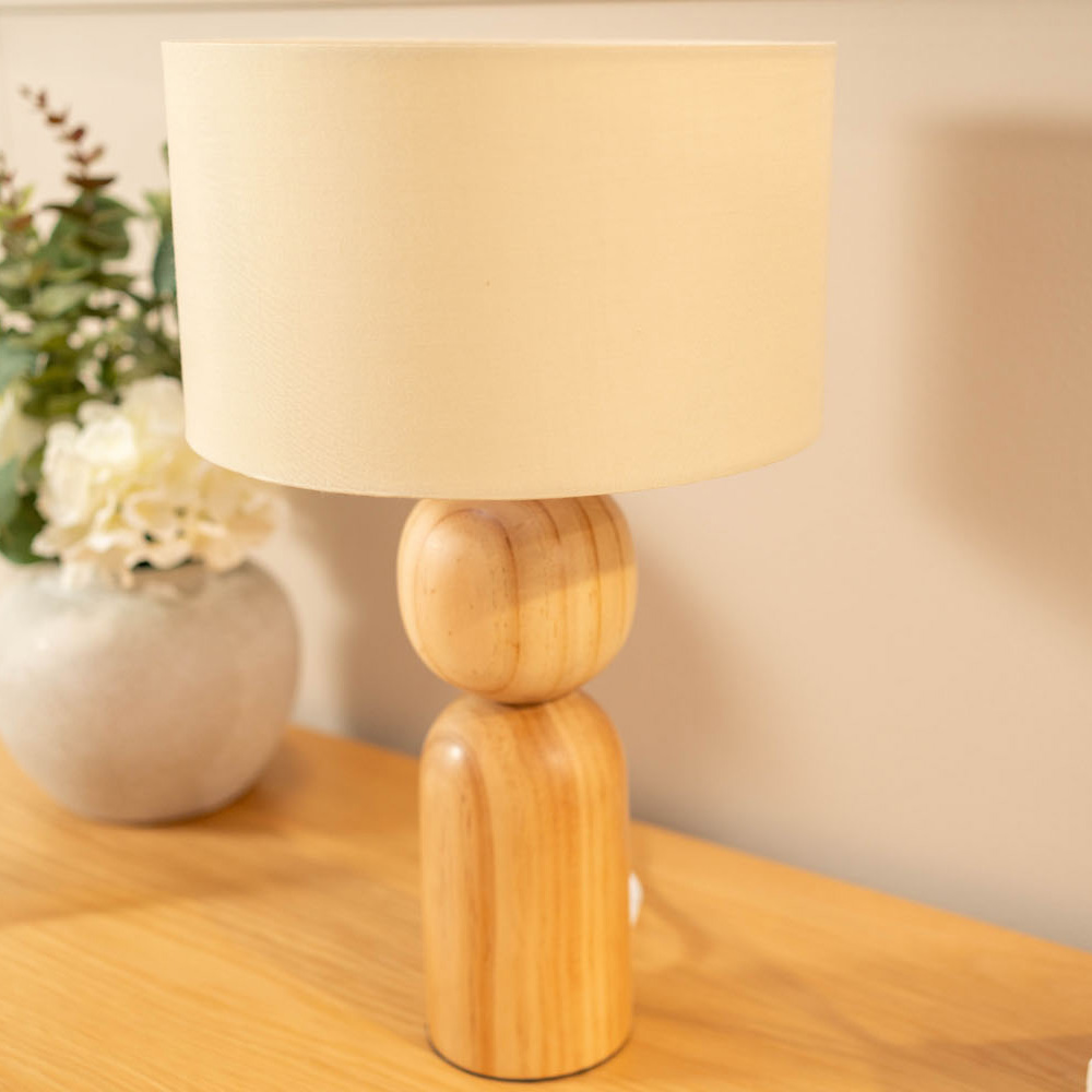 Azalea Turned Oak Table Lamp with Small Reni Shade in Natural