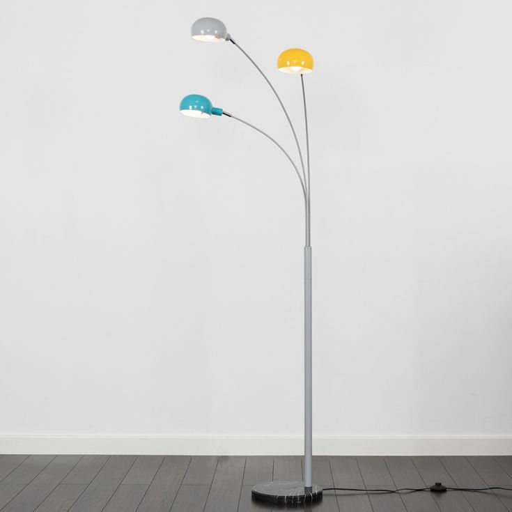 Curva Cool Grey Floor Lamp With Multi, Multi Coloured Lamp Shades