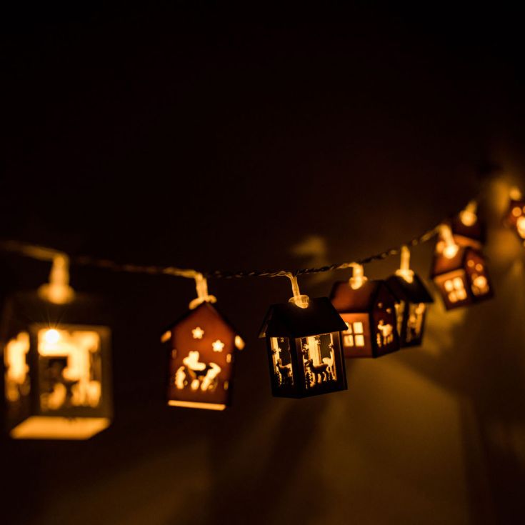 Battery Operated Wooden House String Lights