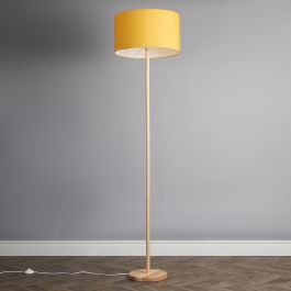 Heather Light Wood Floor Lamp with XL Mustard Reni Shade