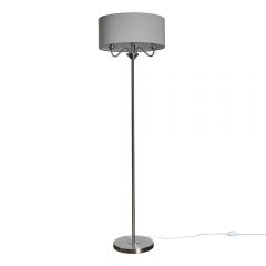 Rocha 3 Way Brushed Chrome Floor Lamp with Grey Shade