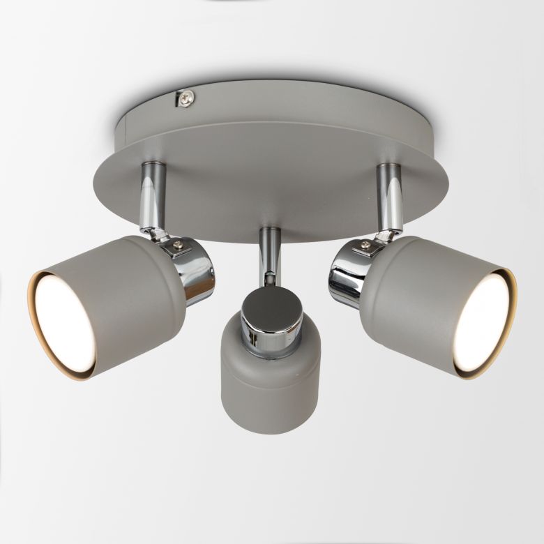 Benton 3 Way Ceiling Spotlight In Cement And Chrome - How To Fit A Spotlight In The Ceiling