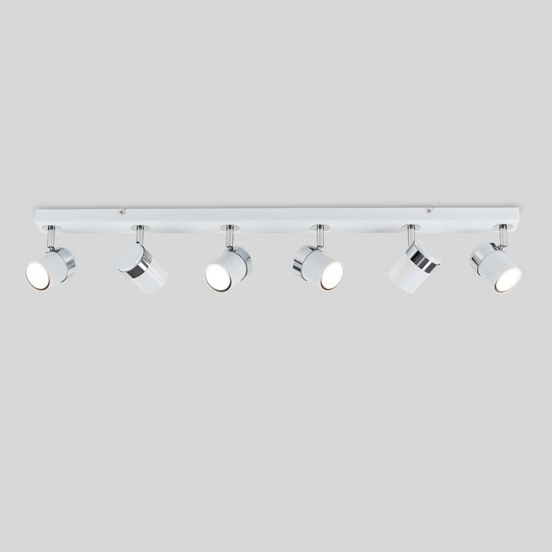 Modern 6 Way Decorative Gloss White Finish GU10 LED Compatible Adjustable Ceiling Spotlight Bar Track Lighting 