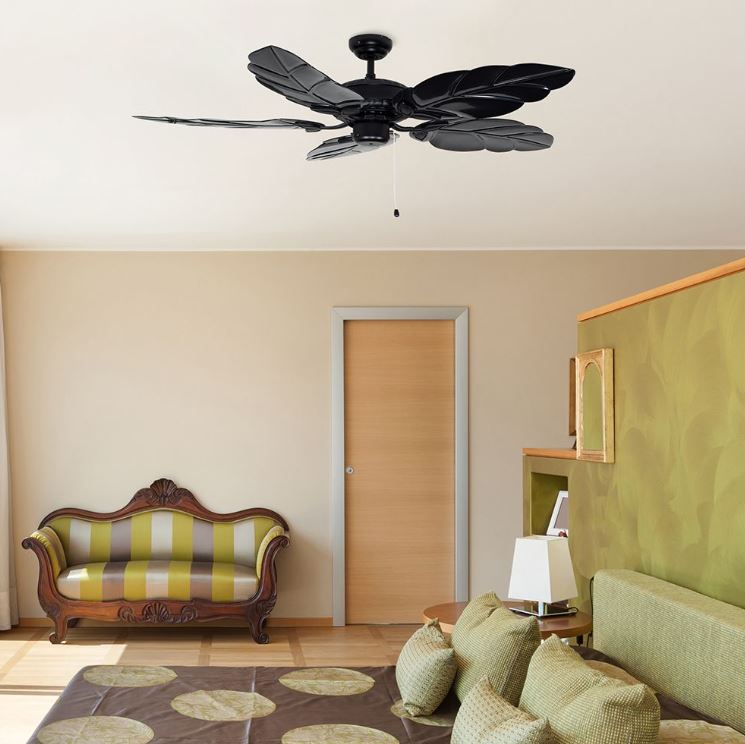 Florida Black Leaf 52 inch Ceiling Fan in a modern lounge with natural coloured decor.