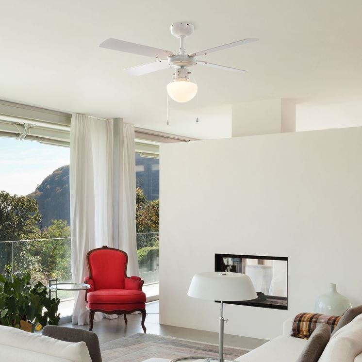 Nimrod 42 inch Ceiling Fan with Remote Control in a white traditional modern lounge 