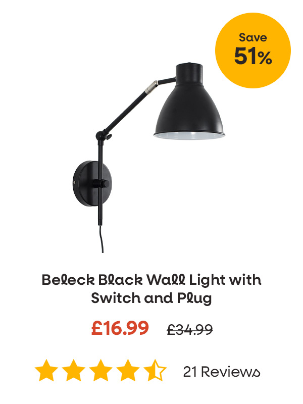 Beleck Black Wall Light with Switch and Plug